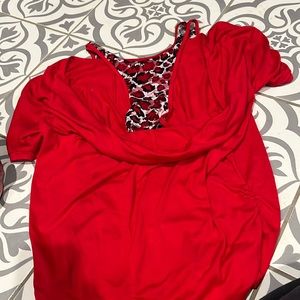 Red leopard Top with sexy Y lace back